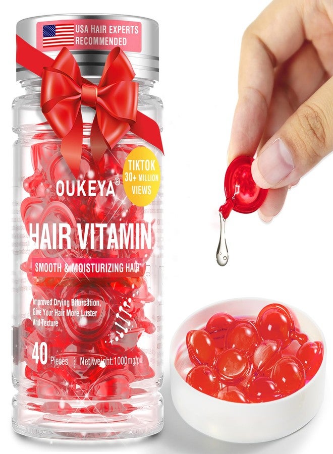 OUKEYA Hair Vitamins Hair Treatment Serum - no Rinse with Argan Macadamia & Avocado Oils - Vitamins A, C, E, Pro B5 - Hair Serum Capsule for Frizzy and Damaged - Hair Conditioner for Women & Men - Image 1